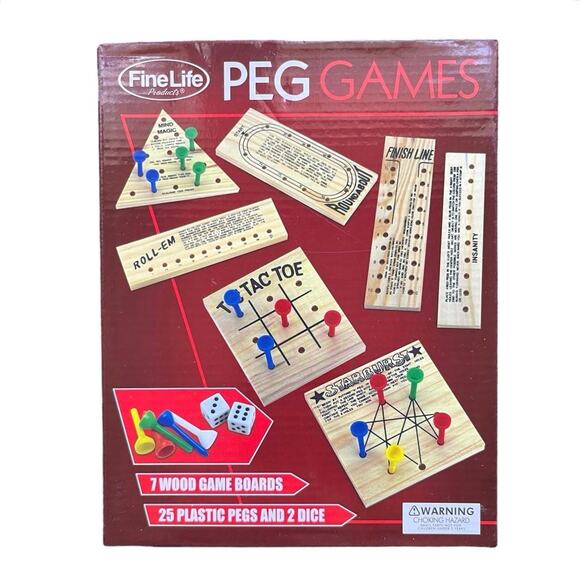 Peg Board Games, 7 In 1 Peg Games 7 Wood Games, Classic, Game Night - Picture 1 of 4